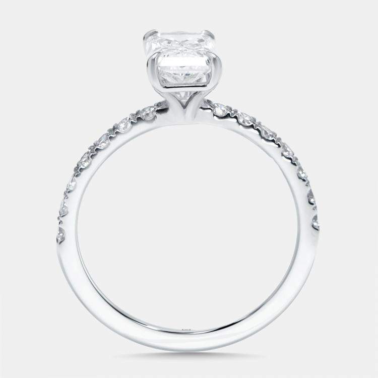 Pre Owned 1.8 cts Radiant, Round Lab Grown Diamonds 18k White Gold Ring Size 50