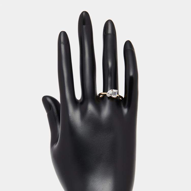 Pre Owned 0.89 cts Emerald, Pear Lab Grown Diamonds 18k Rose Gold Ring Size 50