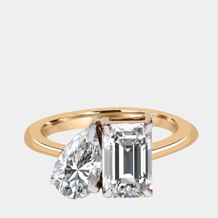 Pre Owned 0.89 cts Emerald, Pear Lab Grown Diamonds 18k Rose Gold Ring Size 50