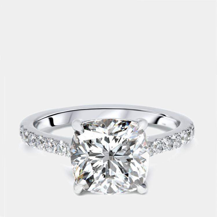 Pre Owned 3.2 cts Cushion, Round Lab Grown Diamonds 18k White Gold Ring Size 51