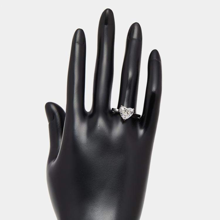 Pre Owned 3 cts Heart Lab Grown Diamonds 18k White Gold Ring Size 51