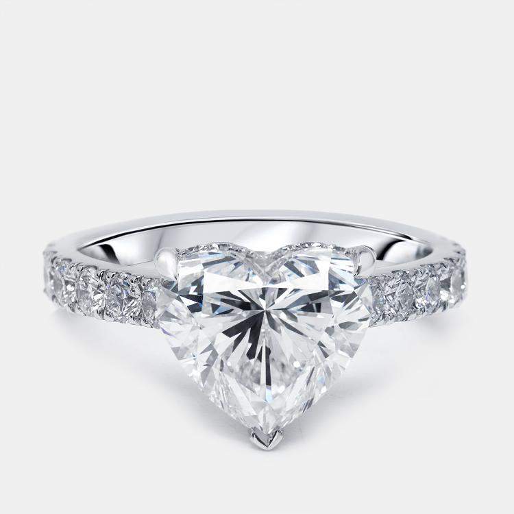 Pre Owned 3.8 cts Heart, Round Lab Grown Diamonds 18k White Gold Ring Size 51