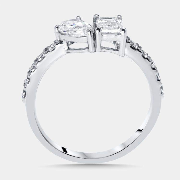 Pre Owned 1.35 cts Pear, Emerald, Round Lab Grown Diamonds 18k White Gold Ring Size 51