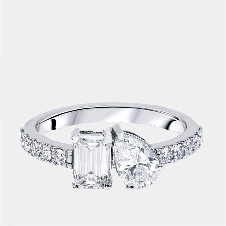 Pre Owned 1.35 cts Pear, Emerald, Round Lab Grown Diamonds 18k White Gold Ring Size 51