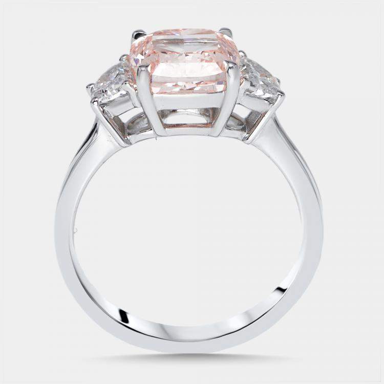 Pre Owned 3.5 cts Pink Cushion, Halfmoon Lab Grown Diamonds 18k White Gold Ring Size 51