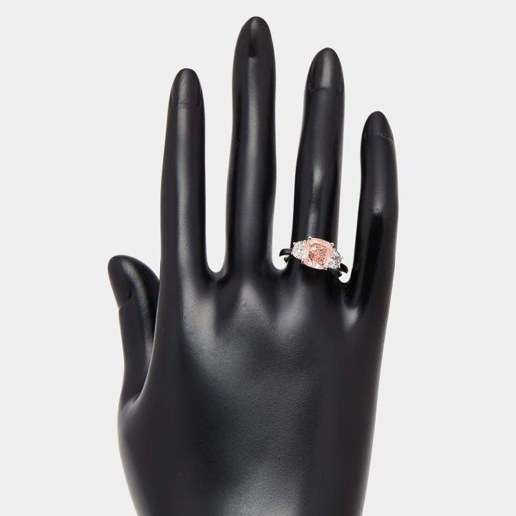 Pre Owned 3.5 cts Pink Cushion, Halfmoon Lab Grown Diamonds 18k White Gold Ring Size 51