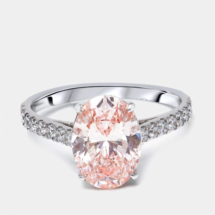 Pre Owned 2.3 cts Pink Oval, Round Lab Grown Diamonds 18k White Gold Ring Size 51