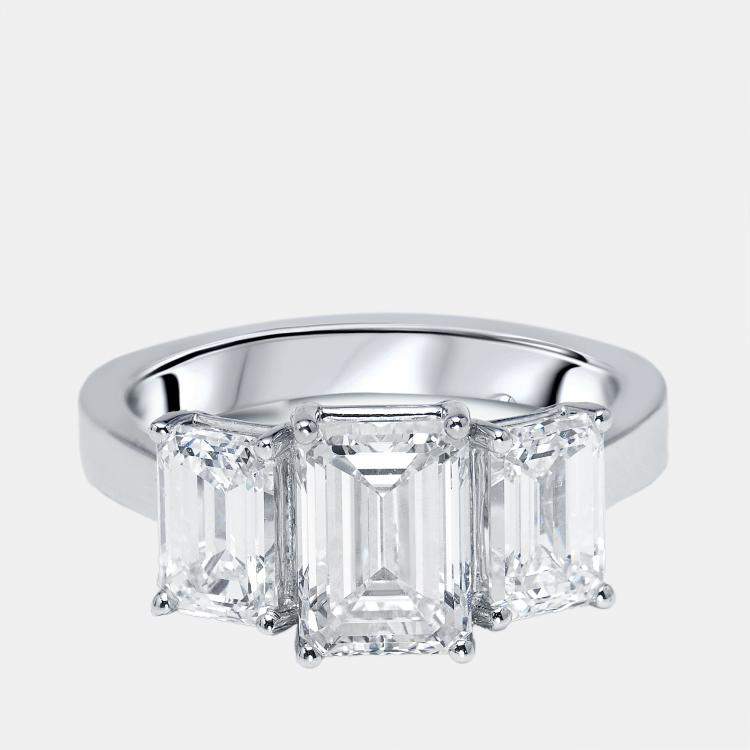 Pre Owned 4.00 cts Emerald Cut Lab Grown Diamonds 18k White Gold Ring Size 51