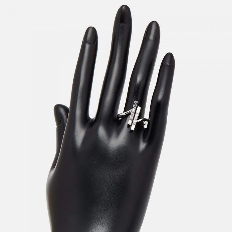 Pre Owned 0.66 cts Round, Emerald cut Lab Grown Diamonds 18k White Gold Ring Size 51