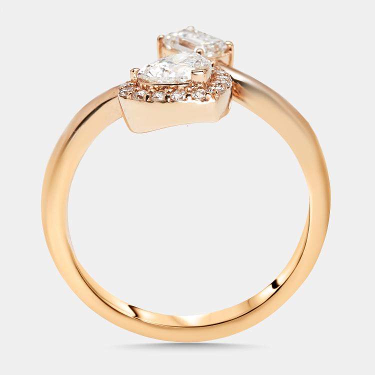 Pre Owned 0.97 cts Heart, Emerald Cut, Round Lab Grown Diamonds 18k Rose Gold Ring Size 51