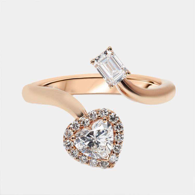 Pre Owned 0.97 cts Heart, Emerald Cut, Round Lab Grown Diamonds 18k Rose Gold Ring Size 51