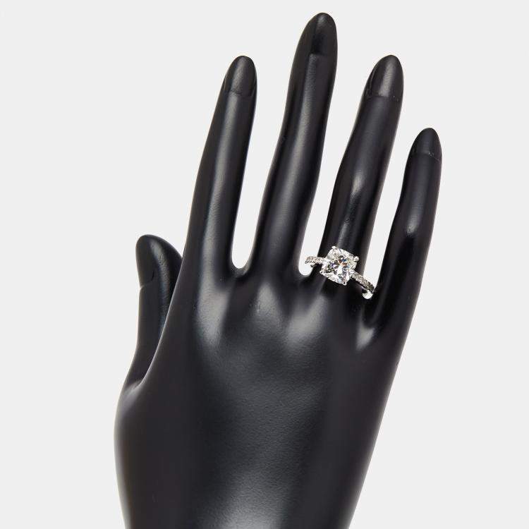 Pre Owned 3.3 cts Cushion, Round Lab Grown Diamonds 18k White Gold Ring Size 51