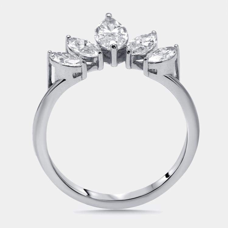 Pre Owned 1 ct Marquise Lab Grown Diamonds 18k White Gold Ring Size 51