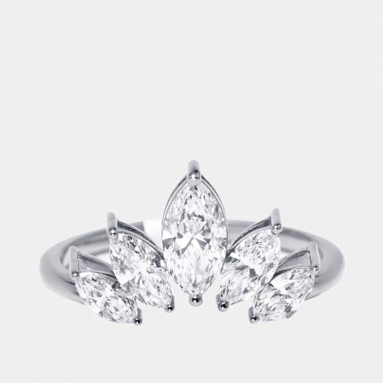 Pre Owned 1 ct Marquise Lab Grown Diamonds 18k White Gold Ring Size 51