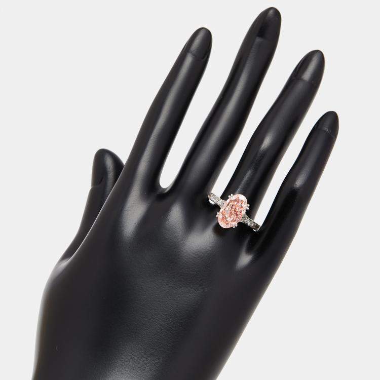 مملوكة مسبقًا 4.8 cts Pink Oval, Round Lab Grown Diamonds 18k White Gold Ring Size 51