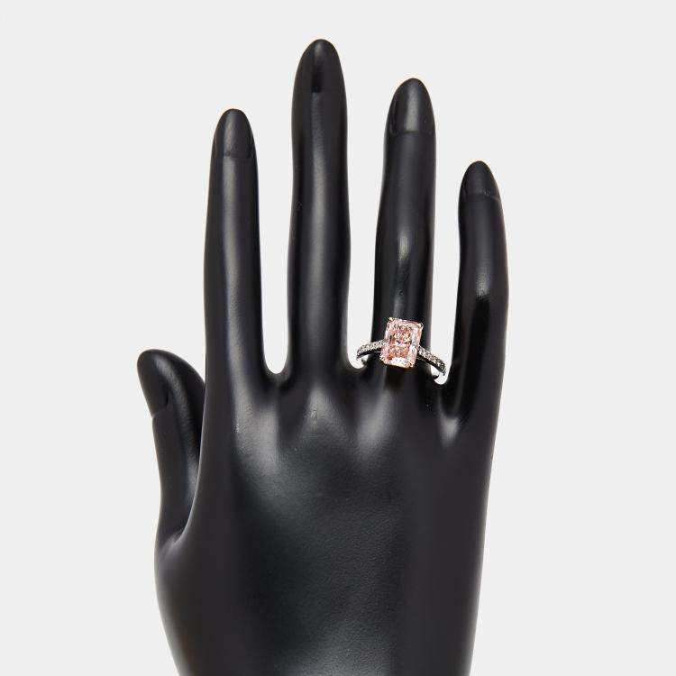 Pre Owned 3.3 cts Pink Radiant, Round Lab Grown Diamonds 18k Two Tone Gold Ring Size 51