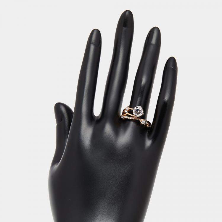 Pre Owned 1.35 cts Round Lab Grown Diamonds 18k Rose Gold Ring Size 52