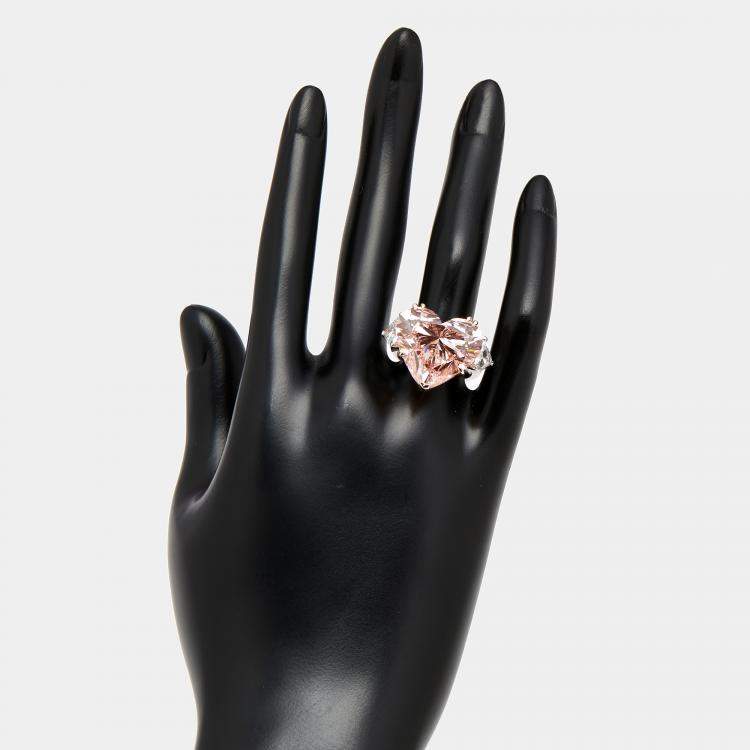 Pre Owned 24.95 cts Pink Heart, Trillion Lab Grown Diamonds 18k Two Tone Gold Ring Size 52