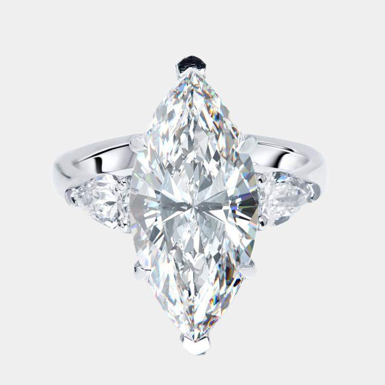 Pre Owned 5.5 cts Marquise, Pear Lab Grown Diamonds 18k White Gold Ring Size 52