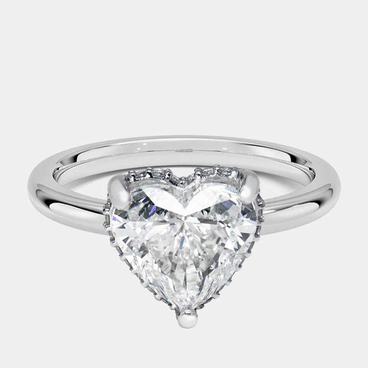 Pre Owned 3.1 cts Heart, Round Lab Grown Diamonds 18k White Gold Ring Size 52