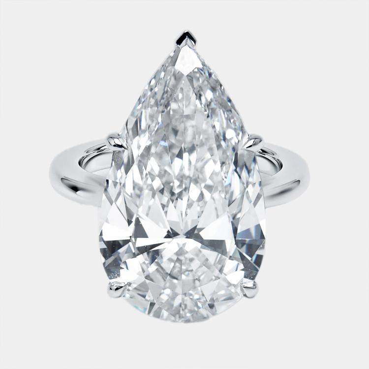 Pre Owned 7 cts Pear Lab Grown Diamonds 18k White Gold Ring Size 52