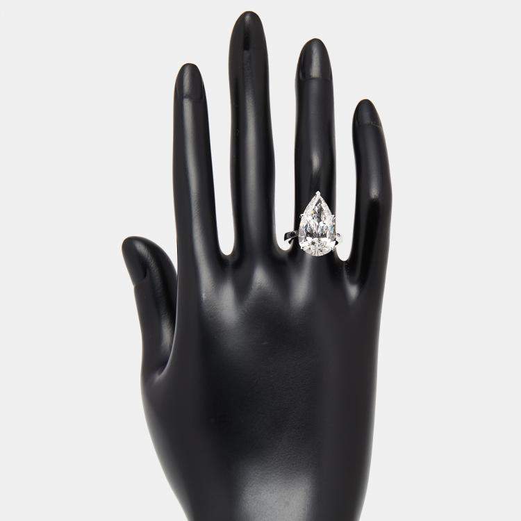 Pre Owned 7 cts Pear Lab Grown Diamonds 18k White Gold Ring Size 52