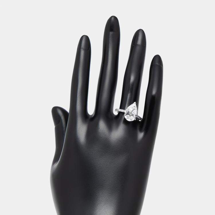 Pre Owned 4 cts Pear, Round Lab Grown Diamonds 18k White Gold Ring Size 52