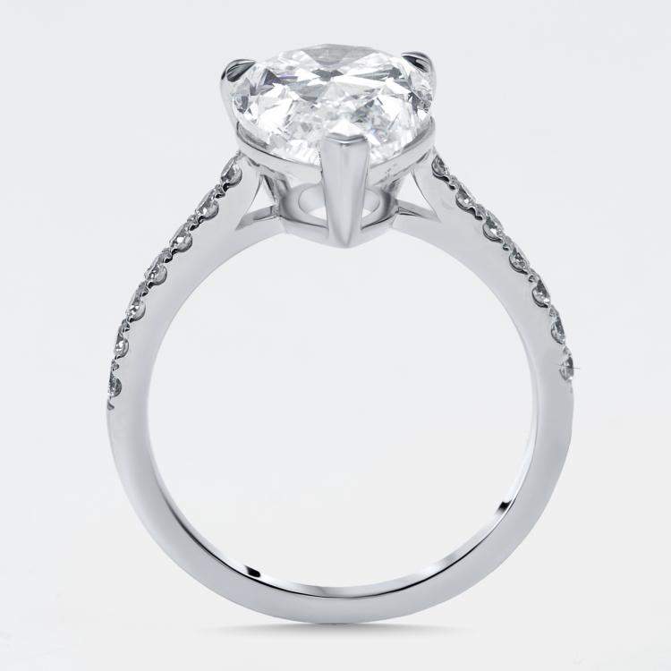 Pre Owned 4 cts Pear, Round Lab Grown Diamonds 18k White Gold Ring Size 52