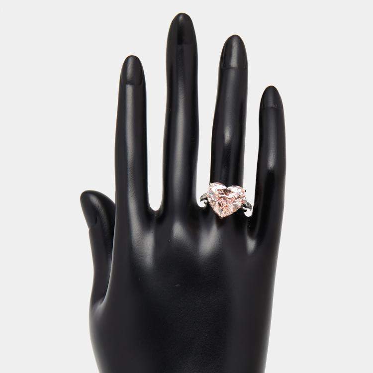 Pre Owned 9.5 cts Pink Heart, Round Lab Grown Diamonds 18k Two Tone Gold Ring Size 52