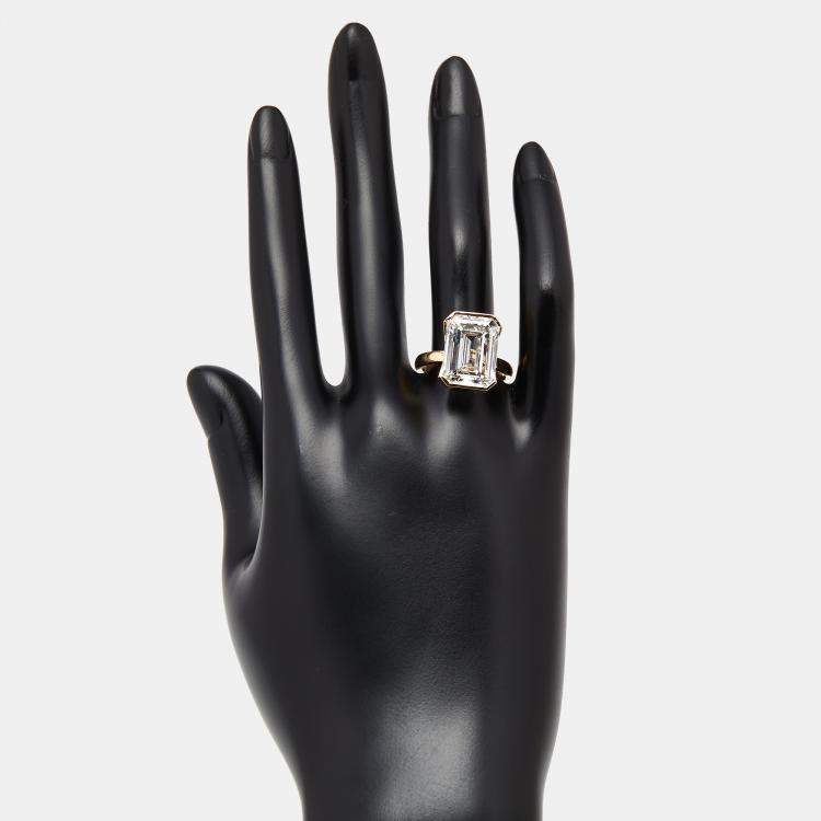 Pre Owned 10 cts Emerald Cut Lab Grown Diamonds 18k Yellow Gold Ring Size 52