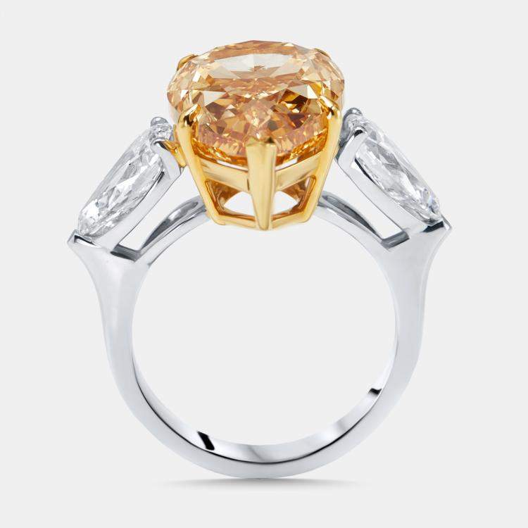 Pre Owned 13 cts Pear Lab Grown Diamonds 18k Two Tone Gold Ring Size 52