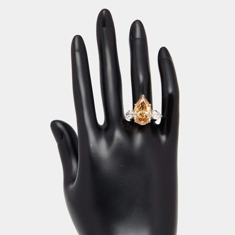 Pre Owned 13 cts Pear Lab Grown Diamonds 18k Two Tone Gold Ring Size 52