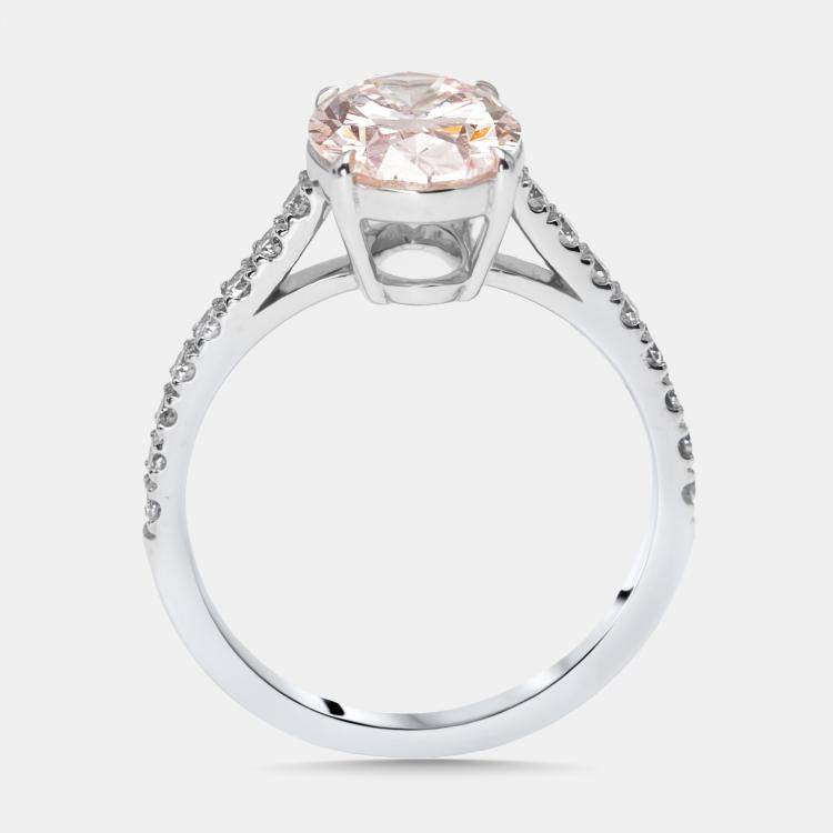 Pre Owned 2.3 cts Pink Oval, Round Lab Grown Diamonds 18k White Gold Ring Size 52