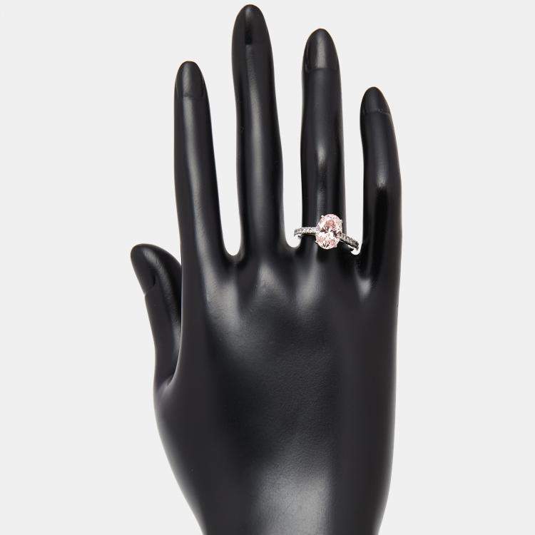 Pre Owned 2.3 cts Pink Oval, Round Lab Grown Diamonds 18k White Gold Ring Size 52