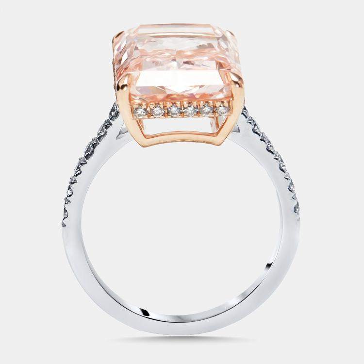 Pre Owned 10.5 cts Pink Radiant, Round Lab Grown Diamonds 18k Two Tone Gold Ring Size 52