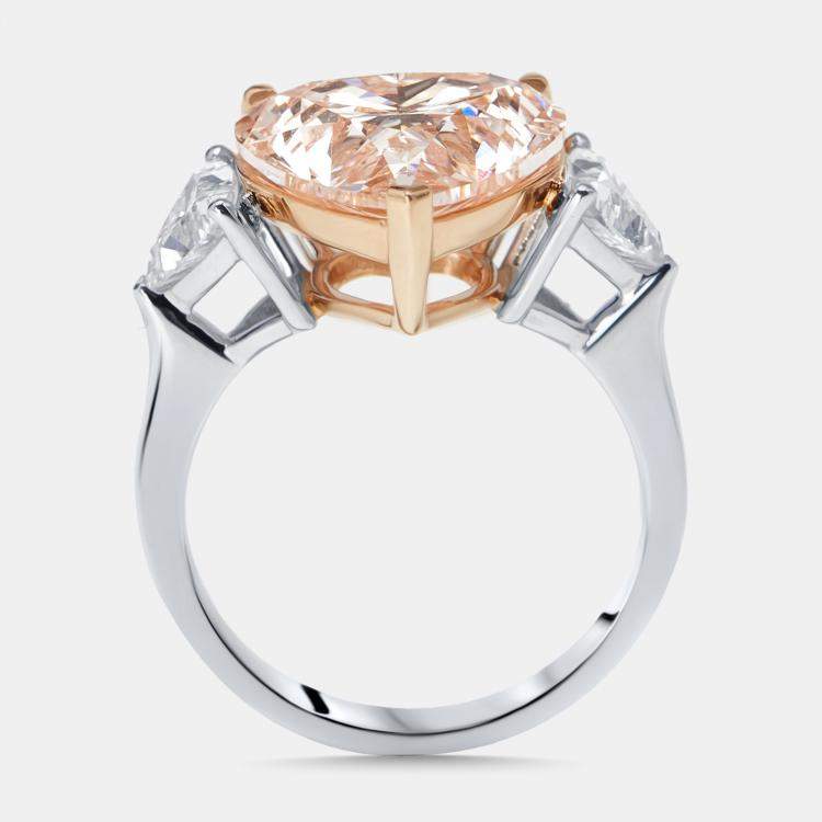 Pre Owned 6.5 cts Pink Heart, Trillion Lab Grown Diamonds 18k Two Tone Gold Ring Size 52