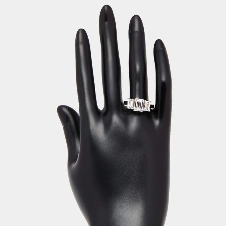 Pre Owned 4.00 cts Emerald Cut Lab Grown Diamonds 18k White Gold Ring Size 52