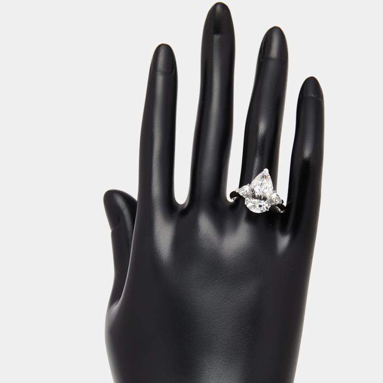 Pre Owned 5.6 cts Pear, Trillion Lab Grown Diamonds 18k White Gold Ring Size 52