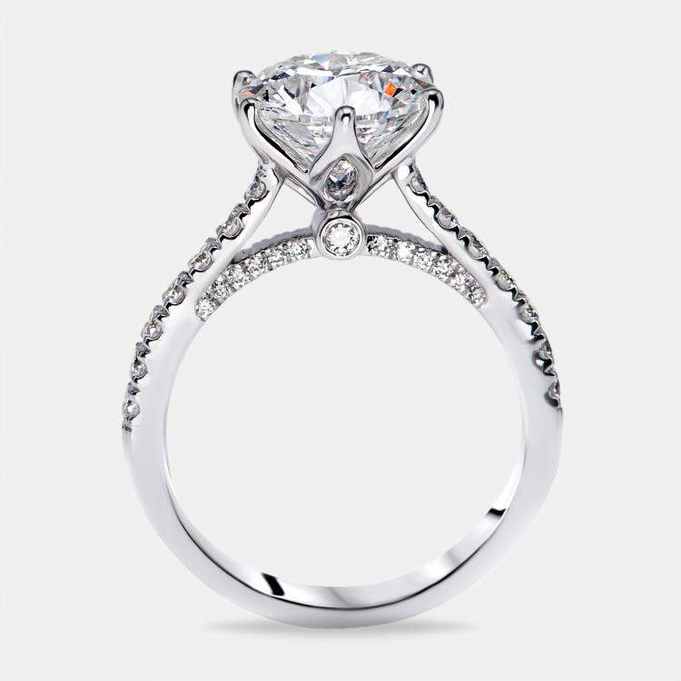 Pre Owned 3.5 cts Round Lab Grown Diamonds 18k White Gold Ring Size 52