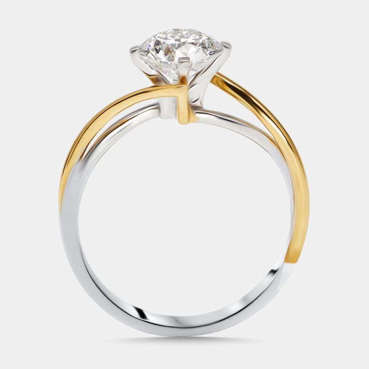 Pre Owned 1.00 cts Round Lab Grown Diamonds 18k Two Tone Gold Ring Size 52