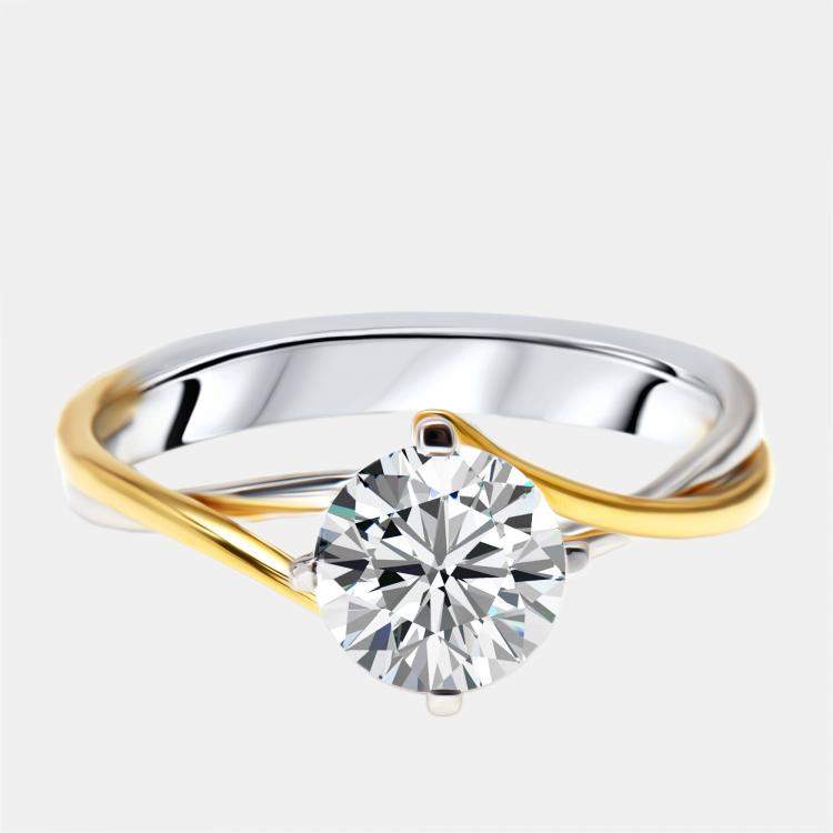 Pre Owned 1.00 cts Round Lab Grown Diamonds 18k Two Tone Gold Ring Size 52