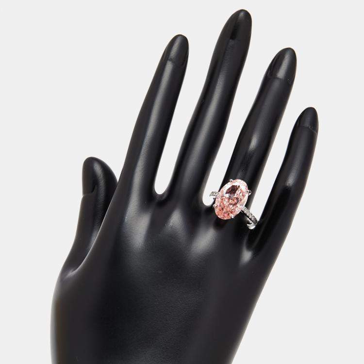Pre Owned 8.3 cts Pink Oval, Round Lab Grown Diamonds 18k White Gold Ring Size 52