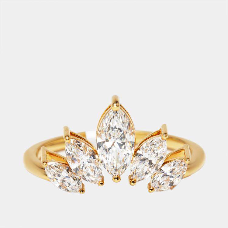 Pre Owned 1 cts Marquise Lab Grown Diamonds 18k Yellow Gold Ring Size 52