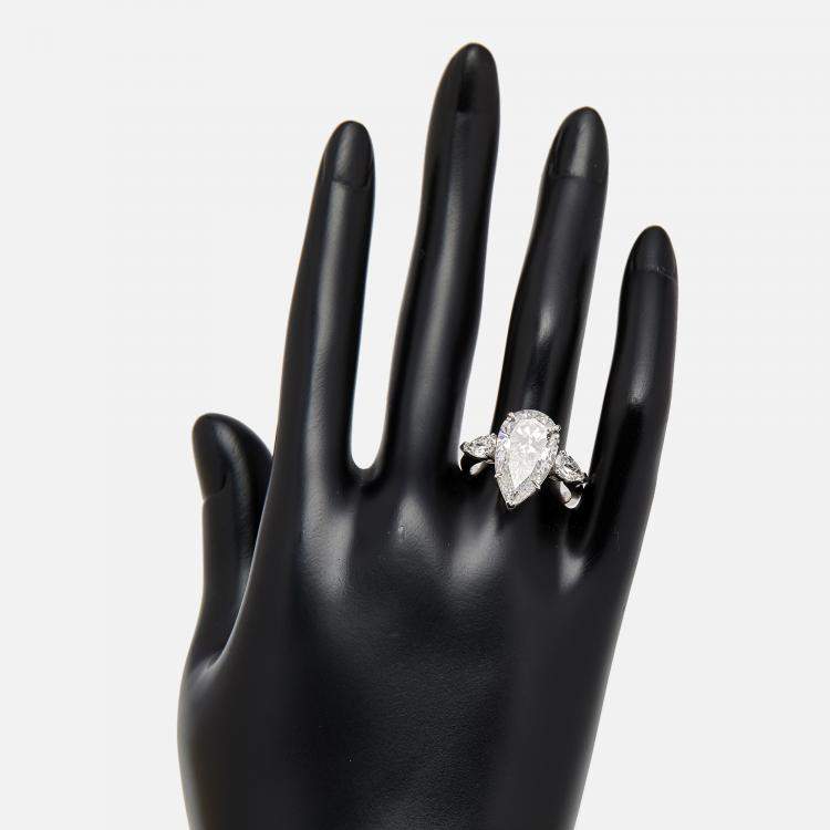 Pre Owned 7.3 cts Pear Lab Grown Diamonds 18k White Gold Ring Size 52