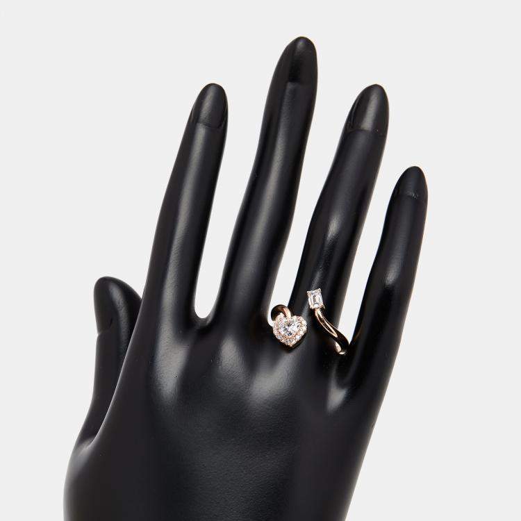 Pre Owned 0.97 cts Heart, Emerald Cut, Round Lab Grown Diamonds 18k Rose Gold Ring Size 52