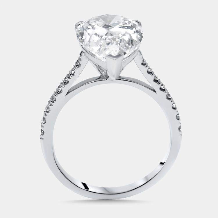 Pre Owned 5.7 cts Pear, Round Lab Grown Diamonds 18k White Gold Ring Size 52