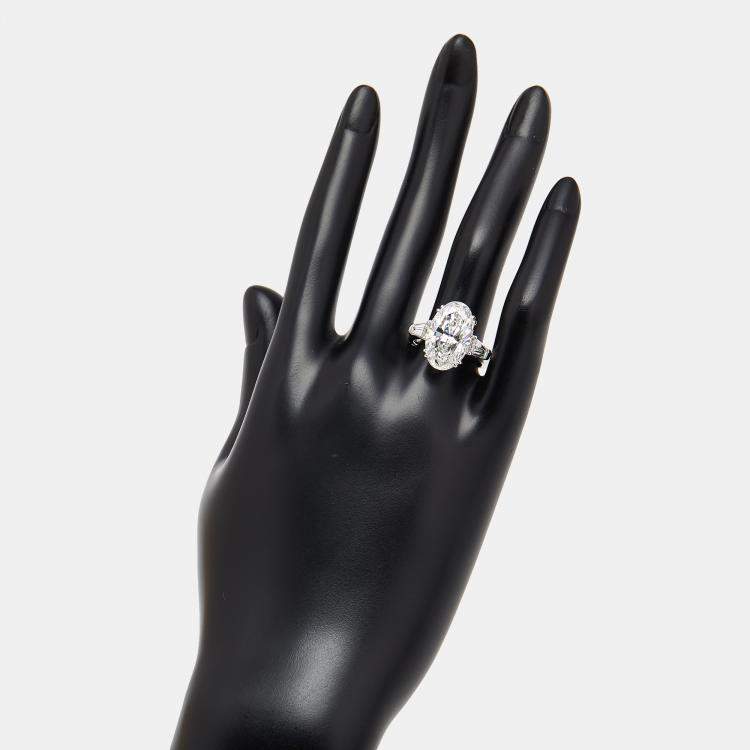 Pre Owned 8 cts Oval, Trapazoid Lab Grown Diamonds 18k White Gold Ring Size 52
