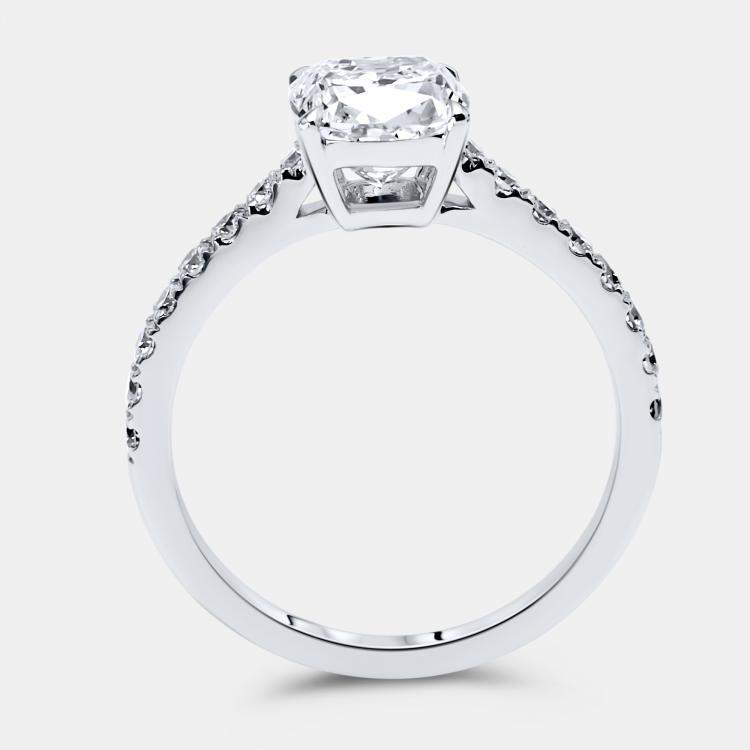 Pre Owned 3.3 cts Cushion, Round Lab Grown Diamonds 18k White Gold Ring Size 52