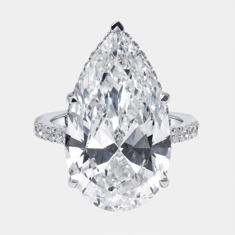 Pre Owned 10.5 cts Pear, Round Lab Grown Diamonds 18k White Gold Ring Size 52