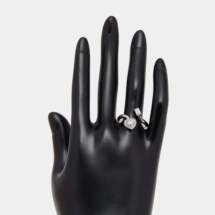 Pre Owned 1 cts Heart, Emerald Cut, Round Lab Grown Diamonds 18k White Gold Ring Size 52